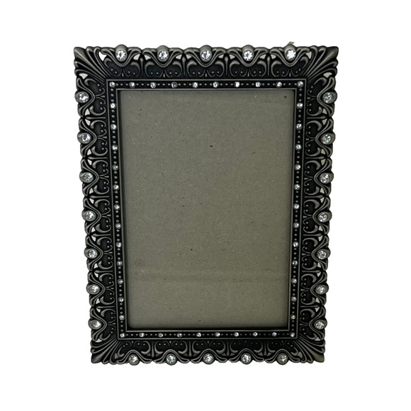 Lot of 3 Small Dark Silvertone Ornate Picture Frames Tabletop Stand - Picture 3 of 12